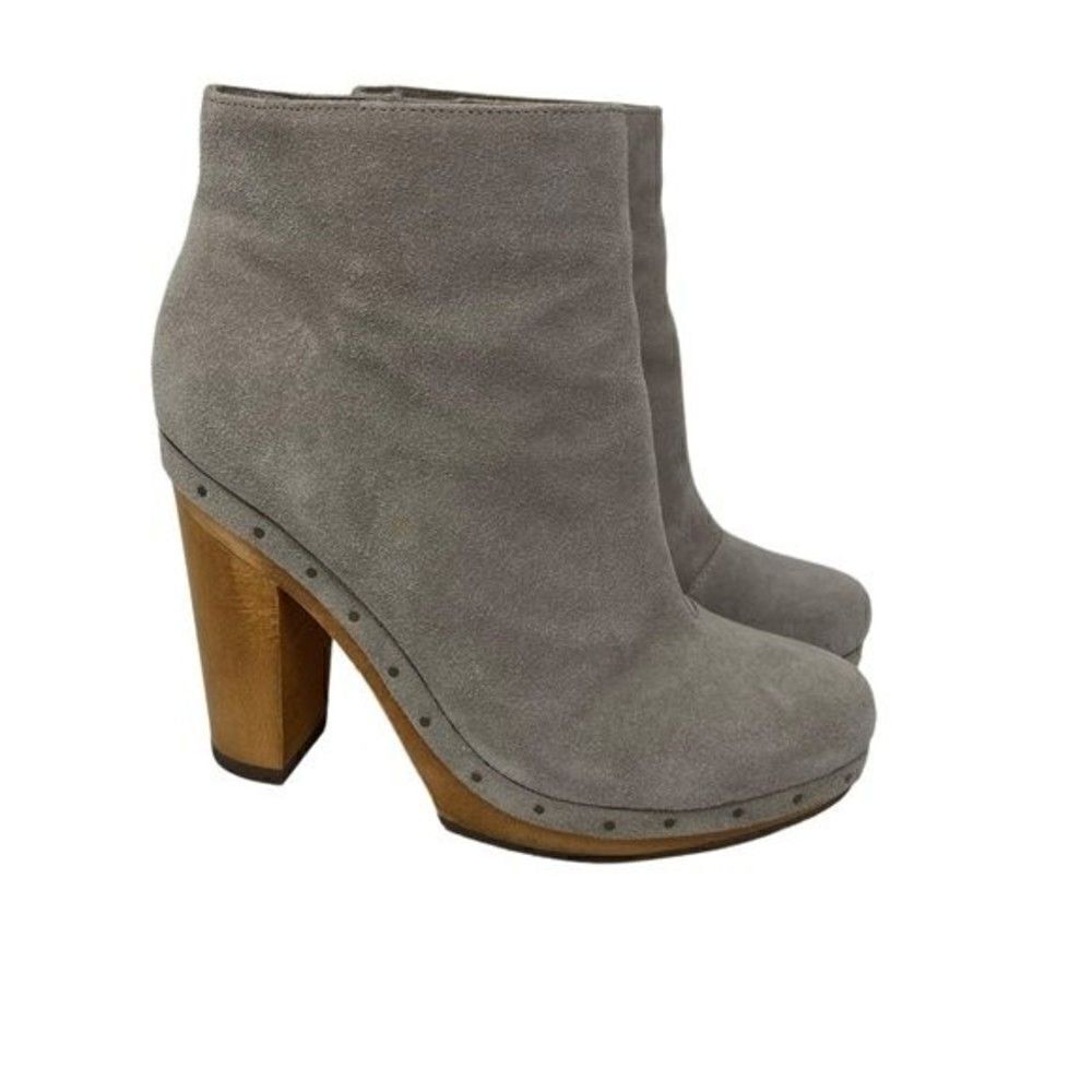 Joie womans gray suede clog boots EU37.5 BoxD wood platform heels